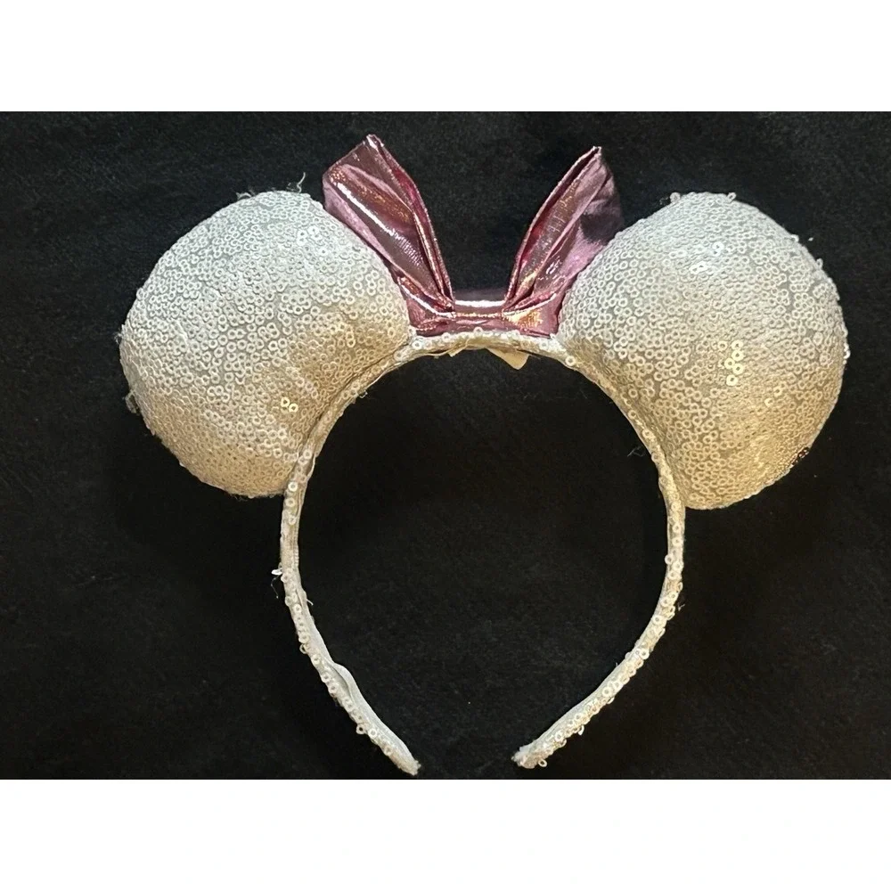 Disney Parks Heart Sequin Minnie Mouse Ears Pink Bow Headband + Glasses (Bonus)